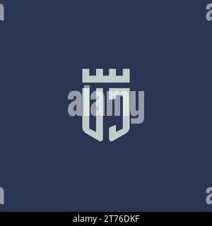 UJ logo monogram with fortress castle and shield style design ideas Stock Vector