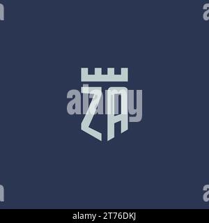ZA logo monogram with fortress castle and shield style design ideas Stock Vector