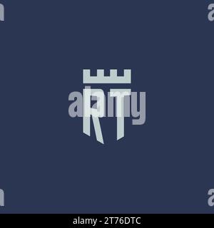 RT logo monogram with fortress castle and shield style design ideas Stock Vector
