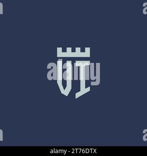 VI logo monogram with fortress castle and shield style design ideas Stock Vector
