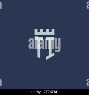 TI logo monogram with fortress castle and shield style design ideas Stock Vector