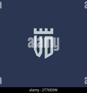 VD logo monogram with fortress castle and shield style design ideas Stock Vector