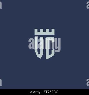 VC logo monogram with fortress castle and shield style design ideas Stock Vector