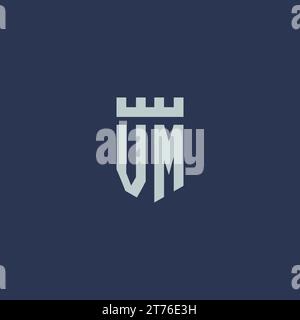 VM logo monogram with fortress castle and shield style design ideas Stock Vector