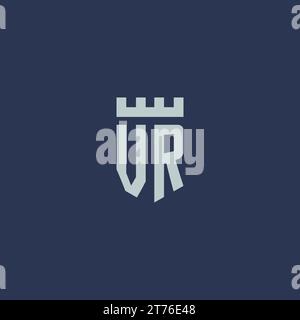 VR logo monogram with fortress castle and shield style design ideas Stock Vector