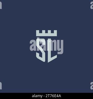 SL logo monogram with fortress castle and shield style design ideas Stock Vector
