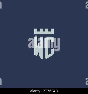 WC logo monogram with fortress castle and shield style design ideas Stock Vector