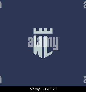 WL logo monogram with fortress castle and shield style design ideas Stock Vector