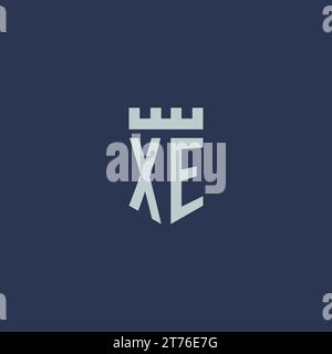 XE logo monogram with fortress castle and shield style design ideas Stock Vector