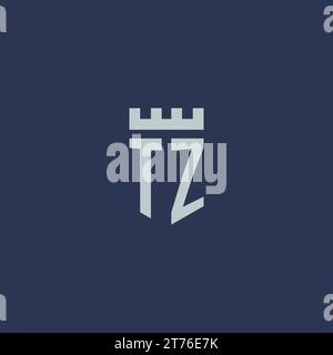 TZ logo monogram with fortress castle and shield style design ideas Stock Vector