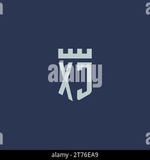 XJ logo monogram with fortress castle and shield style design ideas Stock Vector