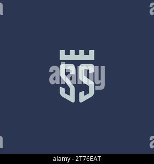 SS logo monogram with fortress castle and shield style design ideas Stock Vector