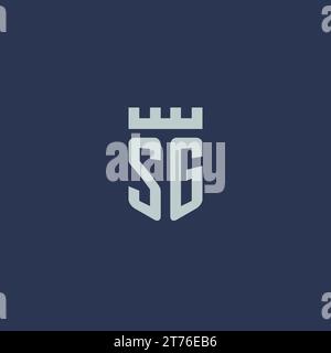 SG logo monogram with fortress castle and shield style design ideas Stock Vector