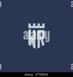 WR logo monogram with fortress castle and shield style design ideas Stock Vector