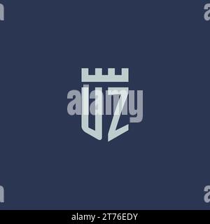 UZ logo monogram with fortress castle and shield style design ideas Stock Vector