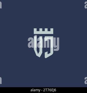 VJ logo monogram with fortress castle and shield style design ideas Stock Vector