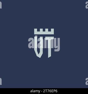 VT logo monogram with fortress castle and shield style design ideas Stock Vector