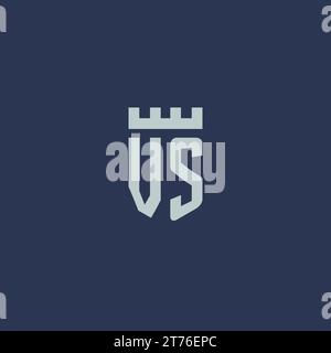 VS logo monogram with fortress castle and shield style design ideas Stock Vector