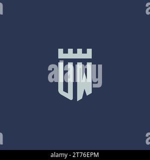 UW logo monogram with fortress castle and shield style design ideas Stock Vector