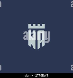 WA logo monogram with fortress castle and shield style design ideas Stock Vector