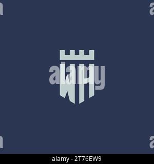 WH logo monogram with fortress castle and shield style design ideas Stock Vector