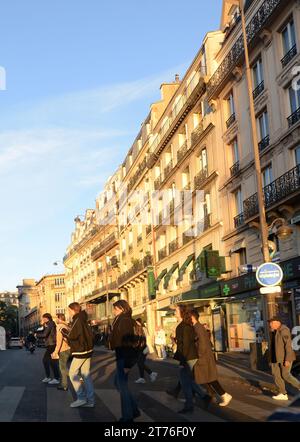 Pedestrians crossing Place de Clichy in Paris, France. Stock Photo