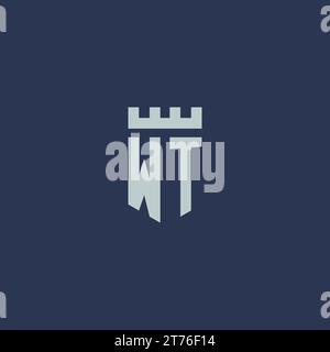 WT logo monogram with fortress castle and shield style design ideas Stock Vector