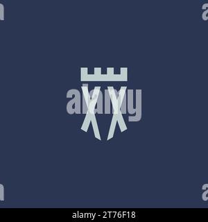 XX logo monogram with fortress castle and shield style design ideas Stock Vector