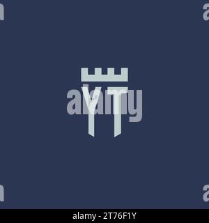 YT logo monogram with fortress castle and shield style design ideas Stock Vector