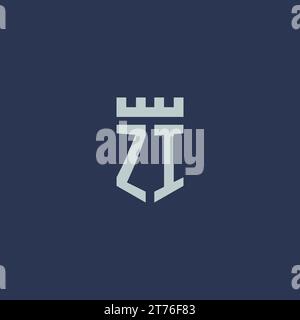 ZI logo monogram with fortress castle and shield style design ideas Stock Vector