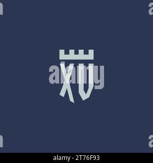 XV logo monogram with fortress castle and shield style design ideas Stock Vector