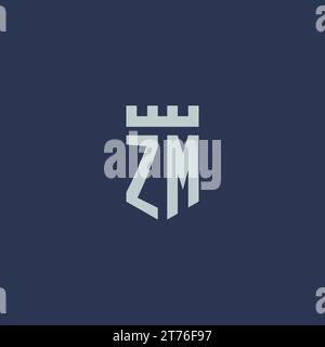 ZM logo monogram with fortress castle and shield style design ideas Stock Vector