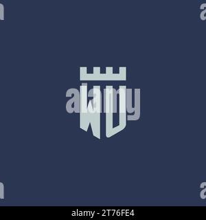 WU logo monogram with fortress castle and shield style design ideas Stock Vector