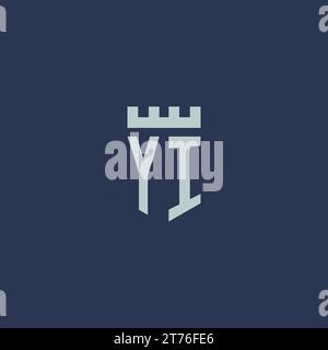YI logo monogram with fortress castle and shield style design ideas Stock Vector