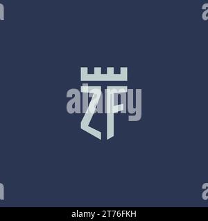 ZF logo monogram with fortress castle and shield style design ideas Stock Vector