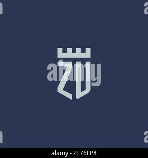 ZU logo monogram with fortress castle and shield style design ideas Stock Vector