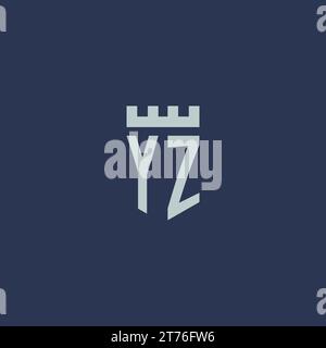 YZ logo monogram with fortress castle and shield style design ideas Stock Vector