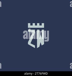 ZW logo monogram with fortress castle and shield style design ideas Stock Vector