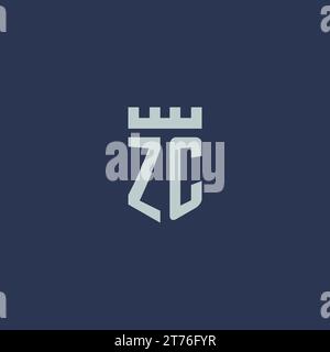 ZC logo monogram with fortress castle and shield style design ideas Stock Vector