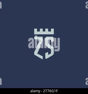 ZS logo monogram with fortress castle and shield style design ideas Stock Vector