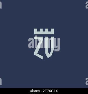 ZV logo monogram with fortress castle and shield style design ideas Stock Vector