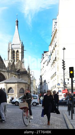 Beautiful old buildings and small cafes in the Latin Quarter in Paris, France. Stock Photo