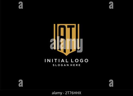 AT monogram logo with geometric shield icon design inspiration Stock Vector