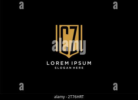 CZ monogram logo with geometric shield icon design inspiration Stock Vector