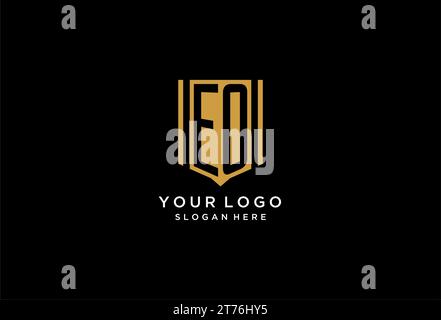 EO monogram logo with geometric shield icon design inspiration Stock Vector