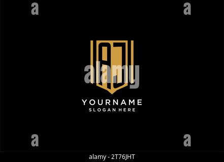 AJ monogram logo with geometric shield icon design inspiration Stock Vector