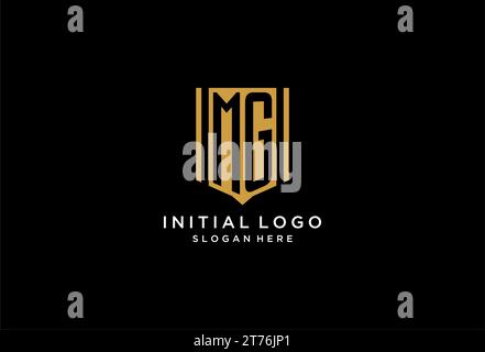 MG monogram logo with geometric shield icon design inspiration Stock Vector