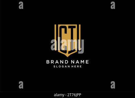 CI monogram logo with geometric shield icon design inspiration Stock Vector