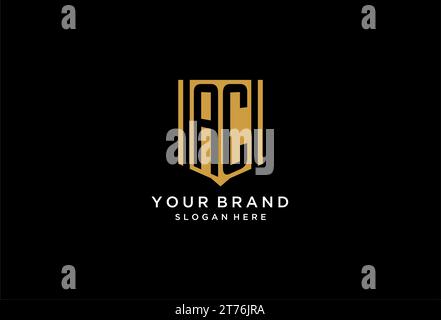 AC monogram logo with geometric shield icon design inspiration Stock Vector