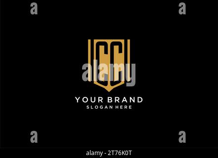 CC monogram logo with geometric shield icon design inspiration Stock Vector
